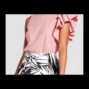 WHO WHAT WEAR striped blouse with flutter sleeve